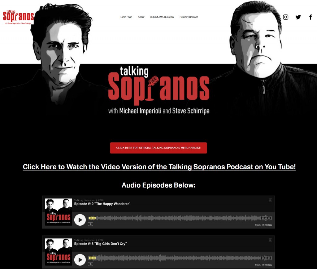 podcast website example - talking sopranos