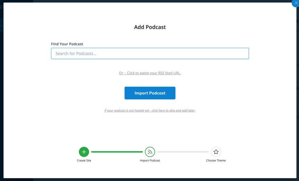 Screenshot of Add Podcast page on Podcastpage.io. 