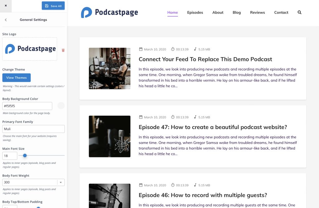 Choosing a theme for your podcast website