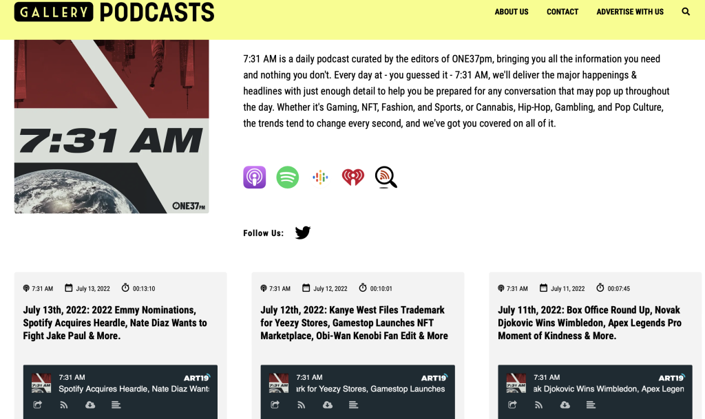 The 7:31 podcast's 'about us' page