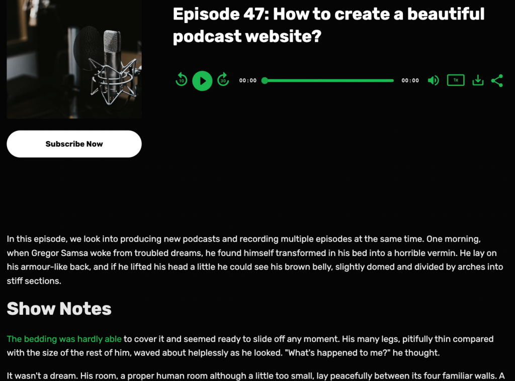 Podcastpage.io theme, show notes example.
