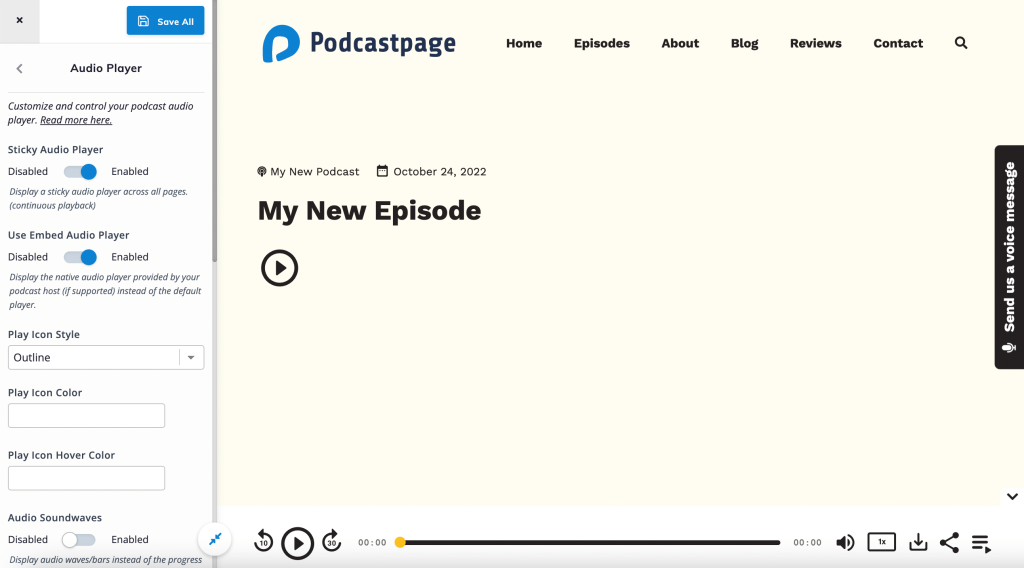 Editing the audio player on Podcastpage front end. 