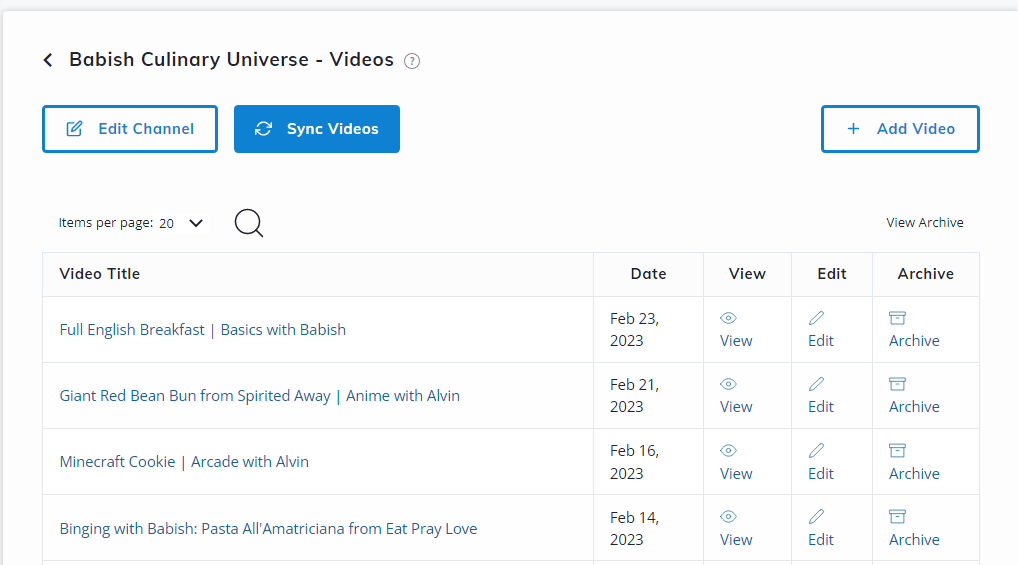 View imported videos on Podcastpage.io