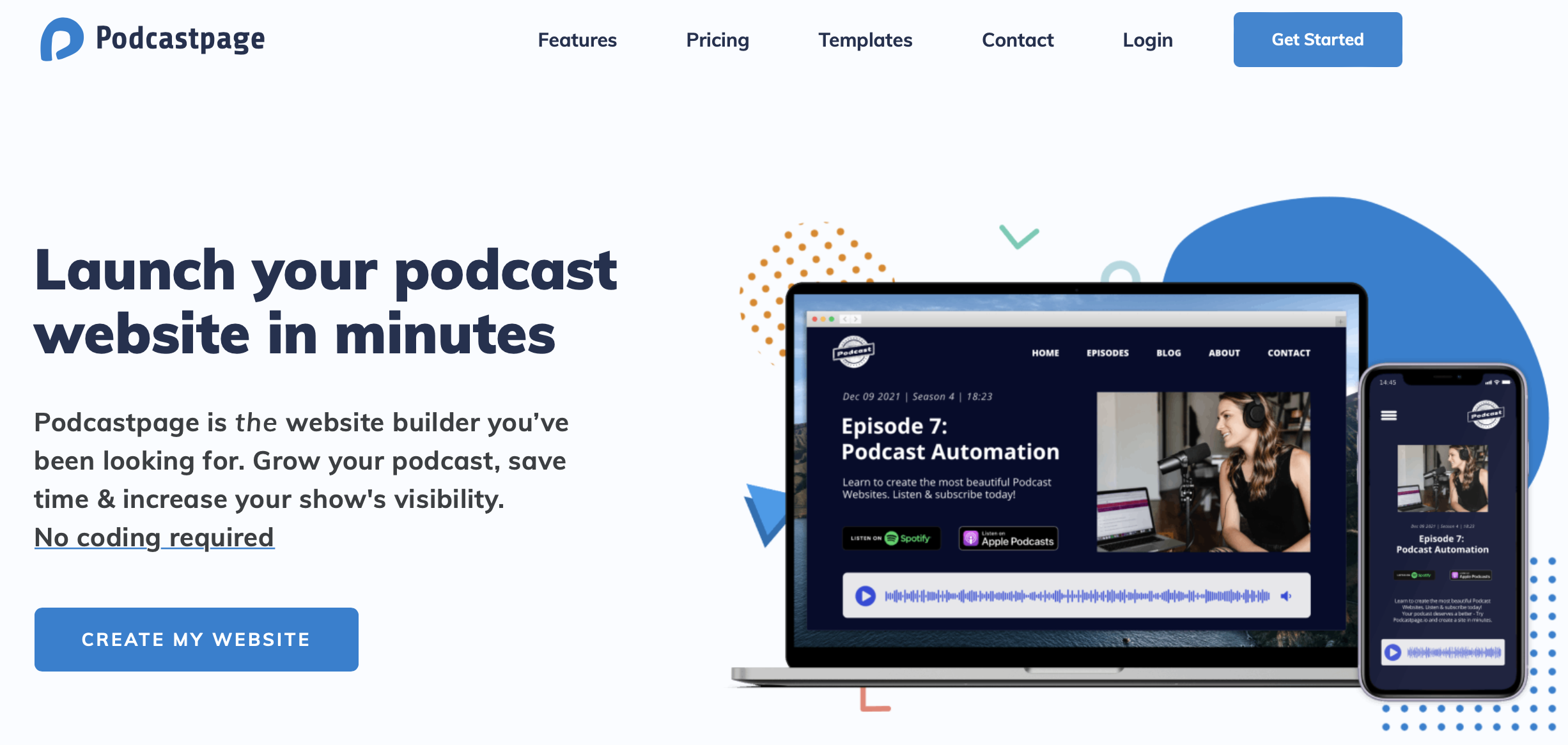 Podcastpage is a website builder specifically for podcasts