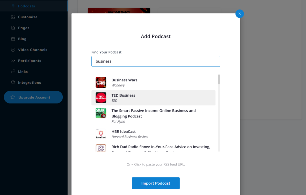 Adding a podcast on Podcastpage.io