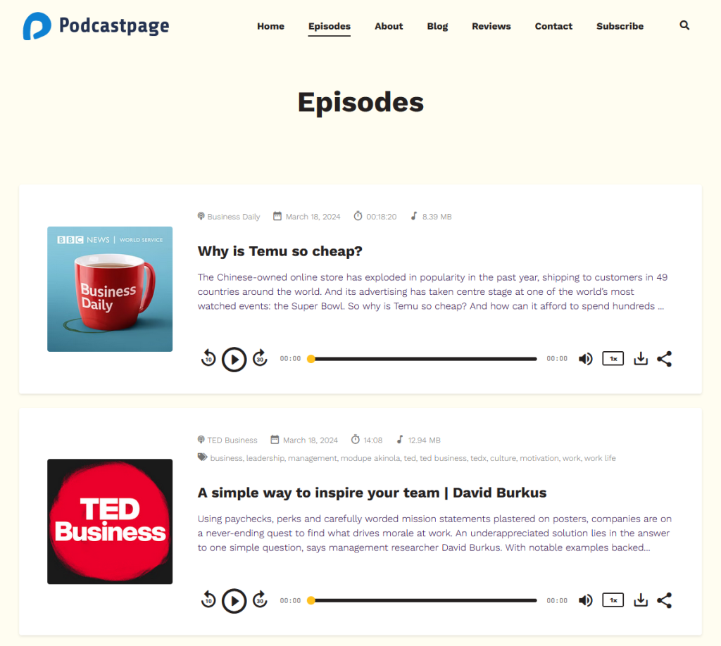 The latest episodes from a podcast aggregating website